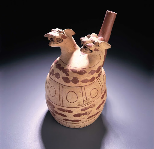 Sculptural ceramic ceremonial vessel that represents a two-head snake ML003582 - Moche style