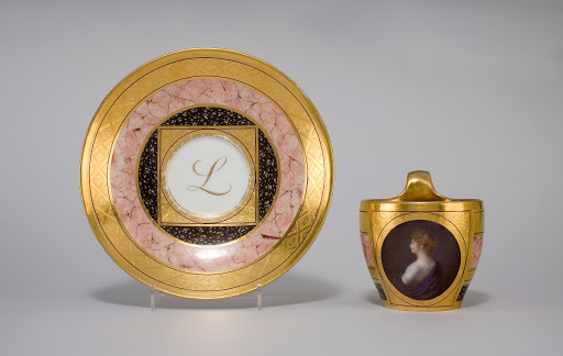 Plate with the Initial 'L' and Cup with Coloured Portrait Medallion - Unknown