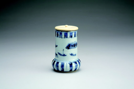 Tea Container, Design of Figures and Landscape in Underglaze Blue; Kosometsuke Type - Unknown