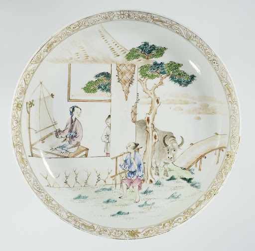 Saucer-dish with the oxherd and the weaver girl - Anonymous