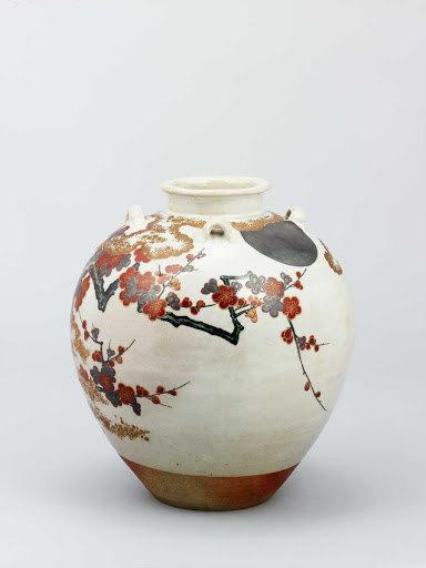 Tea Leaf Jar, Studio of Ninsei/Moon and plum tree in overglaze enamel - Studio of Ninsei
