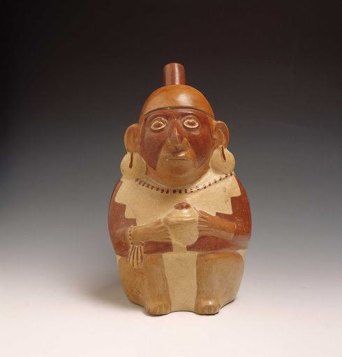 Sculptural ceramic ceremonial vessel that represents a trumpeter ML002220 - Moche style