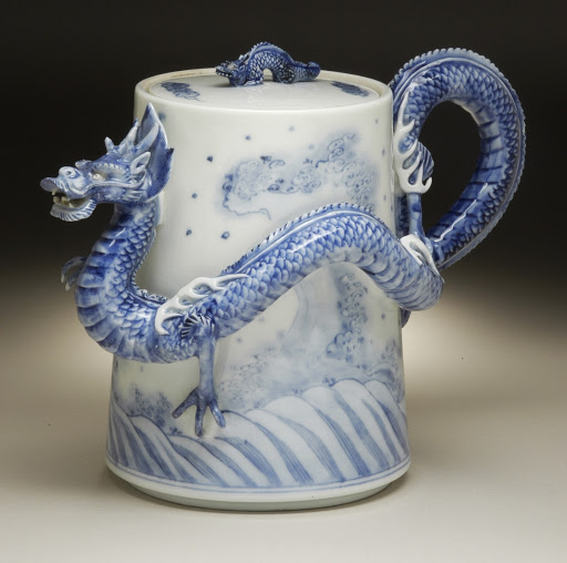 Sencha Ewer or Export Teapot with Wave Design and Dragon-Formed Handles and Spout - Unknown