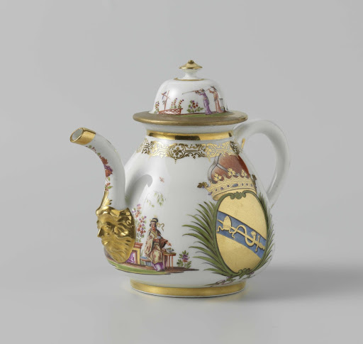 Theepot met deksel, veelkleurig beschilderd met chinoiserie‘n en het wapen van de Venetiaanse familie Morosini - Meissener Porzellan Manufaktur