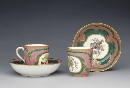 Pair of Cups and Saucers (gobelets Calabre et soucoupes) - Painted by Charles Buteux père, Sèvres Manufactory