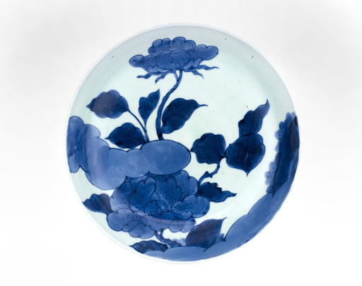 Dish with design of peonies and rock