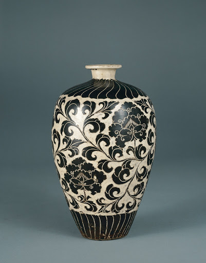 Bottle with Engraved Peonies - Unknown