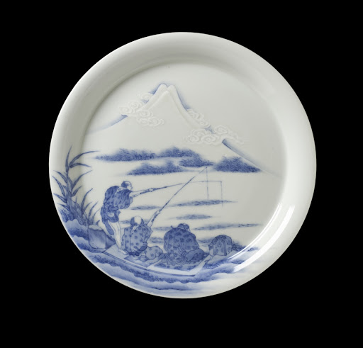 Plate with Three Fishermen at Miho near Mt. Fuji - Unknown
