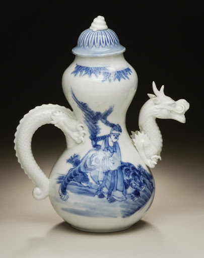 Sake Ewer with Fenggan and Tiger Design, Dragon Handle and Spout - Unknown