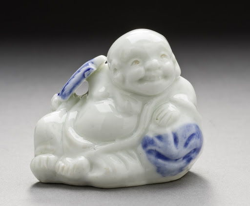 Water Dropper in the Form of Hotei on His Bag Holding a Fan - Unknown