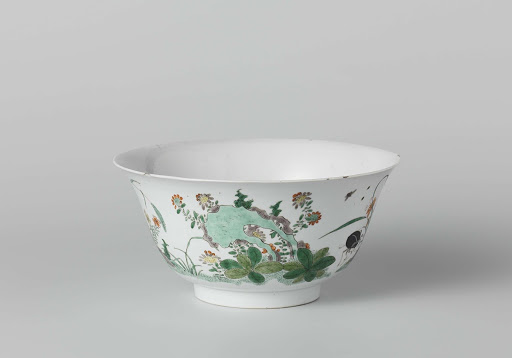 Bowl with insects and three rocks with flower sprays - Anonymous