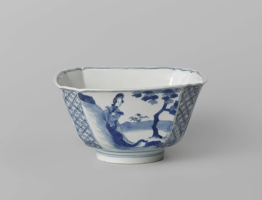 Square bowl with panel decoration with Chinese lady in a landscape - Anonymous