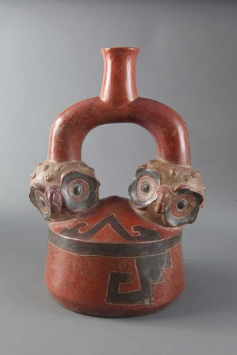 Sculptural ceramic ceremonial vessel that represents two owl heads ML040330 - Cupisnique style