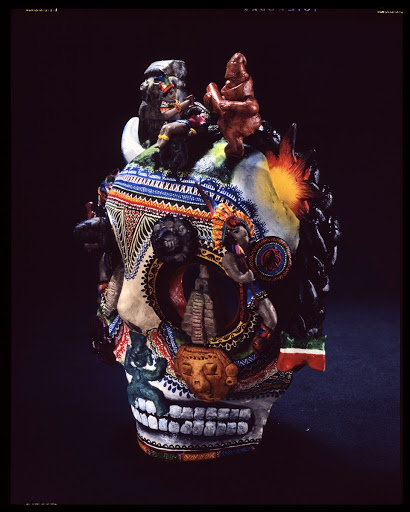 Side view - Mask with pre-Cuauhtémoc Figures - Máscara con figuras pre-Cuauhtémoc, - Alfonso M. Castillo Orta