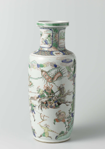Vase with pine, battle scene and two river landscapes - Anonymous