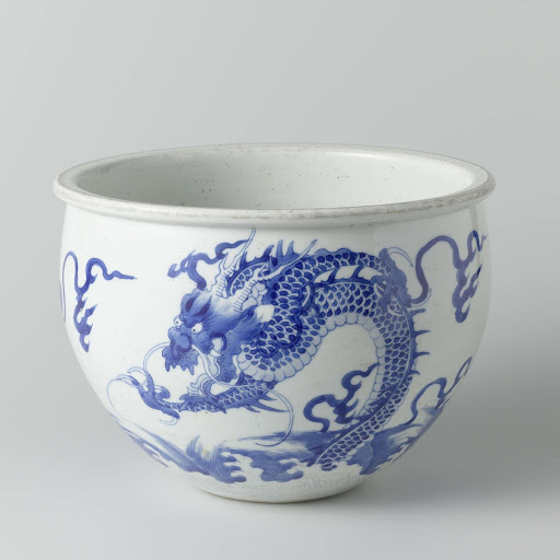 Flower pot with two pearl chasing dragons and two carps - Anonymous