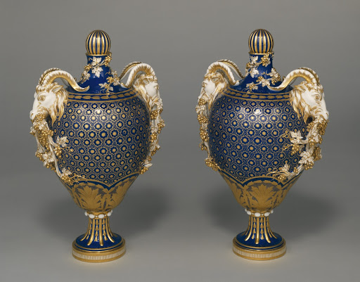 Pair of Lidded Vases (vases à têtes de bouc) - Possibly modeled by Michel-Dorothée Coudray, Finished by Nantier, Sèvres Manufactory