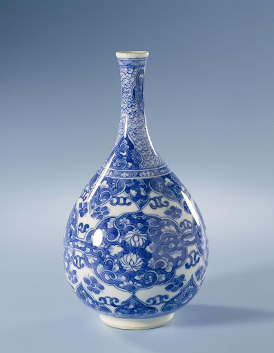 Pear-shaped bottle vase with panels with lotus scrolls - Anonymous