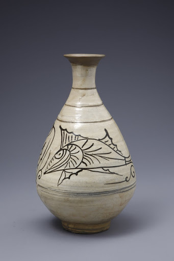Bottle, Buncheong Ware with Fish Design and Iron-brown Underglaze - Unknown