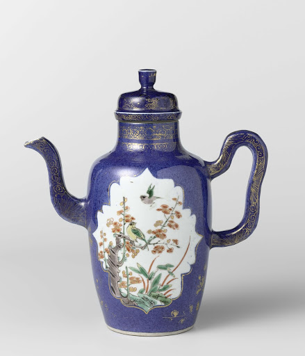 Covered ewer with powder blue and reserves with flower sprays and birds - Anonymous