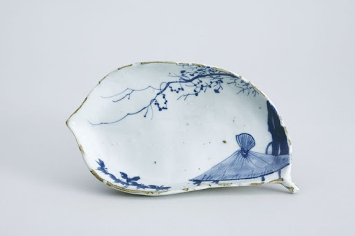 Leaf Shaped Dish, One of a Set of Five, Design of Arbor in Underglaze Blue; Kosometsuke Type - Unknown