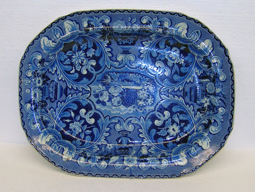 Dark Blue Staffordshire "Beehive and Vase" Pattern Platter - Ralph Steveson and Williams of Cobridge