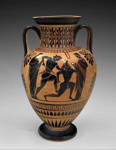 Black-Figure Amphora Depicting Theseus and the Minotaur - Attributed to the Antimenes Painter, Greek