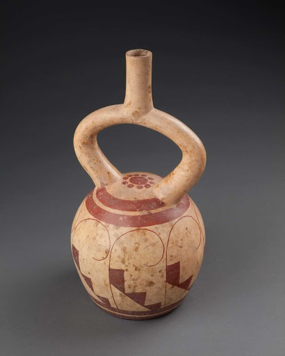 Ceramic ceremonial vessel with stepped designs and volutes ML010933 - Moche style