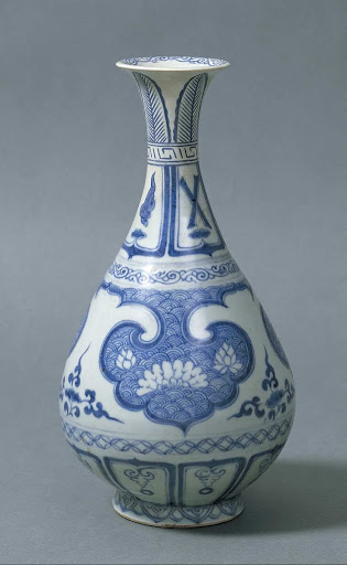 Bottle with Lotus Pond Design, White Porcelain in Underglaze Blue - Unknown