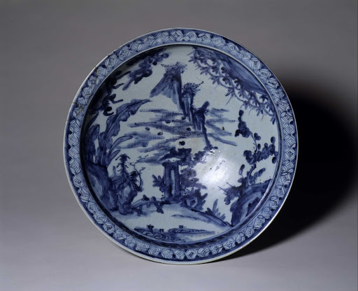 Large Bowl, Landscape design in underglaze blue