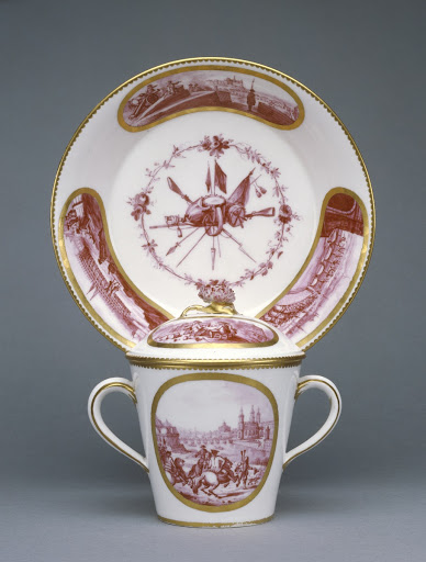 Covered Cup and Saucer (gobelet à lait et soucoupe, deuxième grandeur) - Sèvres Manufactory, Painting attributed to Christian Gotthelf Grossman