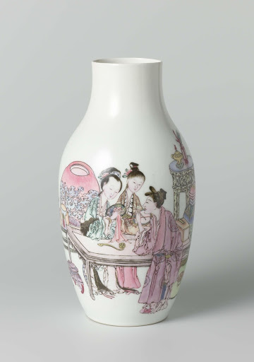Ovoid vase with three ladies and an attendant surrounded by precious objects - Anonymous,