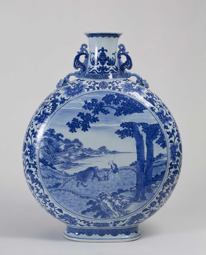Flask with Scenes of Plowing and Weaving - Chinese