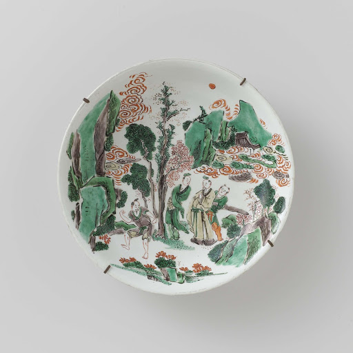 Saucer-dish with four figures in a rocky landschape - Anonymous