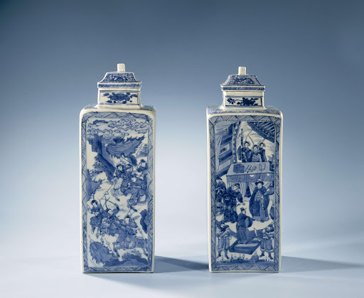 Vierkante fles, Kangxi,  met blauw decor - Anonymous
