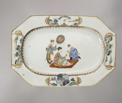 Rectangular, octagonal dish with the arms of the families Gordon and Forbes - Anonymous