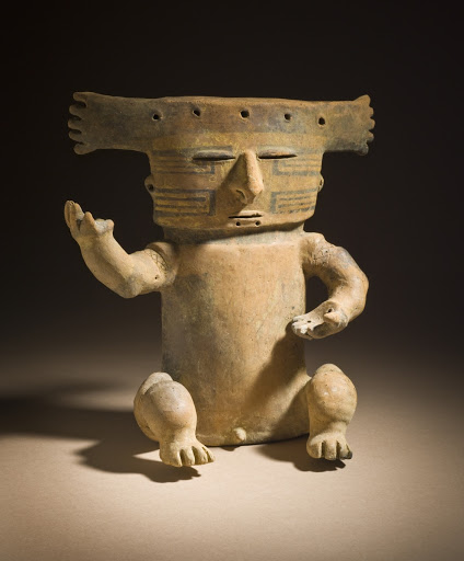 Seated Male Figure with Headdress - Unknown
