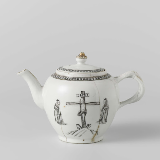 Ovoid teapot with a crucifixion scene - Anonymous