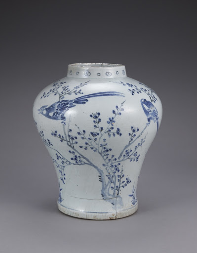 Jar with Plum, Bamboo and Bird Design in Underglaze Blue - Unknown