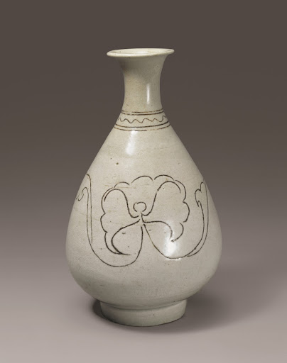 White Porcelain Bottle with Inlaid Peony Design - Unknown