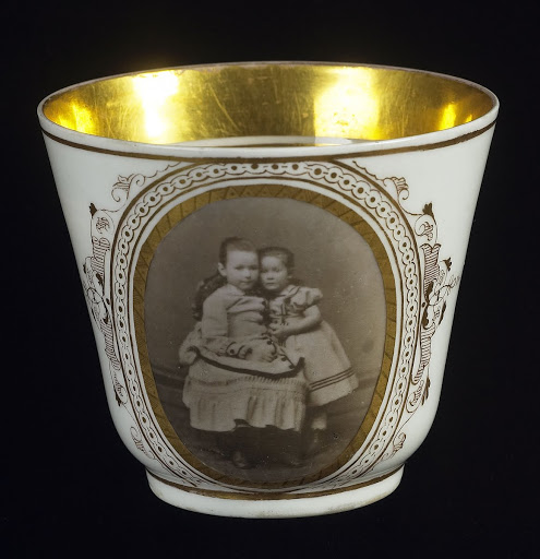 Cup: Portrait of two young girls - British, late 19th century
