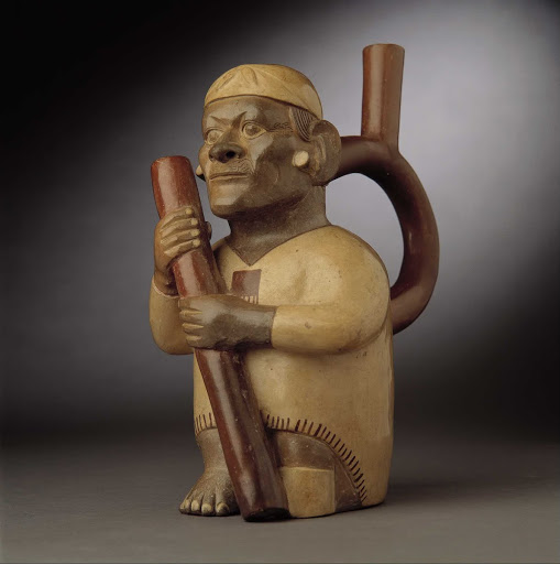 Sculptural ceramic ceremonial vessel that represents a man with a mutilated foot ML010496 - Moche style