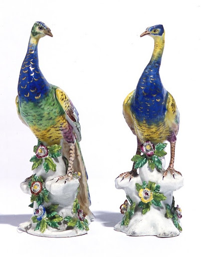 Pair of Models of a Peacock and a Peahen, c.1760 - Bow Porcelain