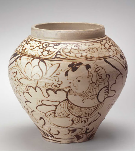 Jar, with boy on lotus and sage with deer, Cizhou ware - Unknown