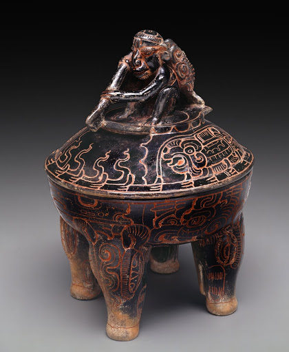 Lidded tetrapod bowl with paddler and peccaries - Unknown