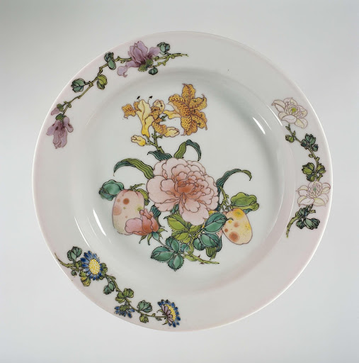 Plate with flowering plants, flower and fruit sprays - Anonymous