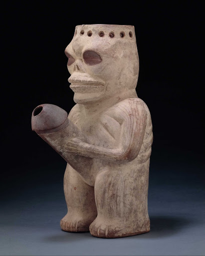 Sculptural ceramic ceremonial vessel that represents a sexually active inhabitant of the underworld ML004199 - Moche style