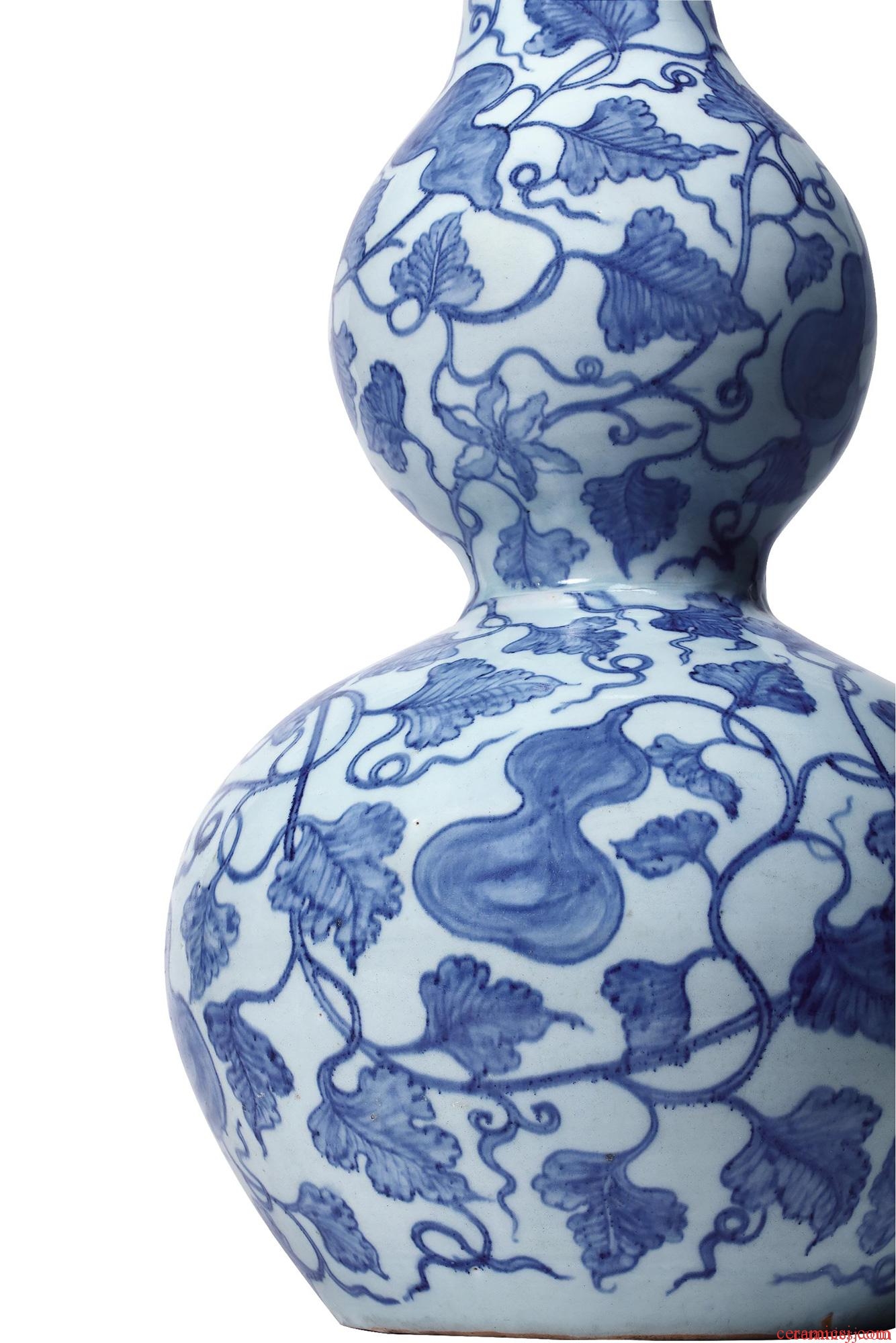 元 青花纏枝牡丹紋葫蘆瓶 AN IMPORTANT LARGE EARLY BLUE AND WHITE DOUBLE-GOURD VASE YUAN DYNASTY, MID-14TH CENTURY