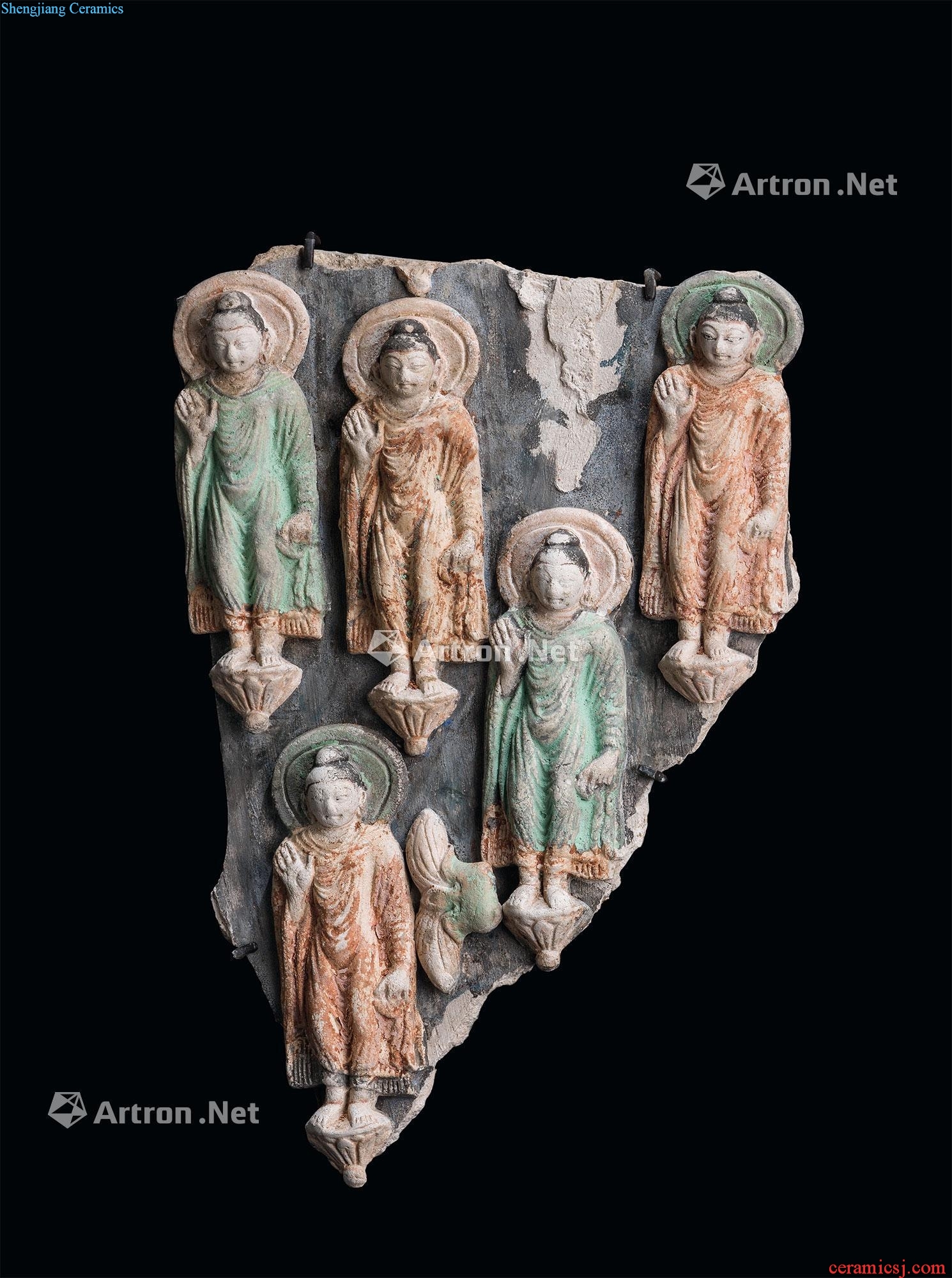 sui dynasty, tang dynasty (581-907) mud as five buddha backlit