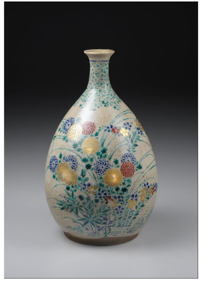 BOTTLE, Stoneware with design of autumn flowers in overglaze enamels - unknown